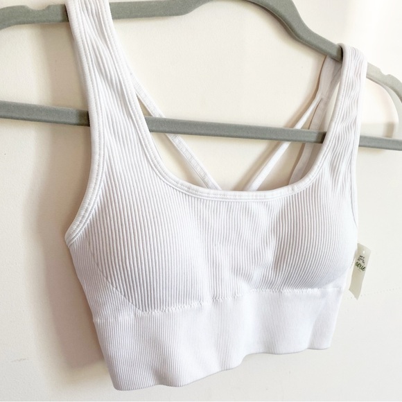 NWT Aerie Seamless Square Neck Ribbed Longline Bralette Sports Bra White Medium - Picture 2 of 12